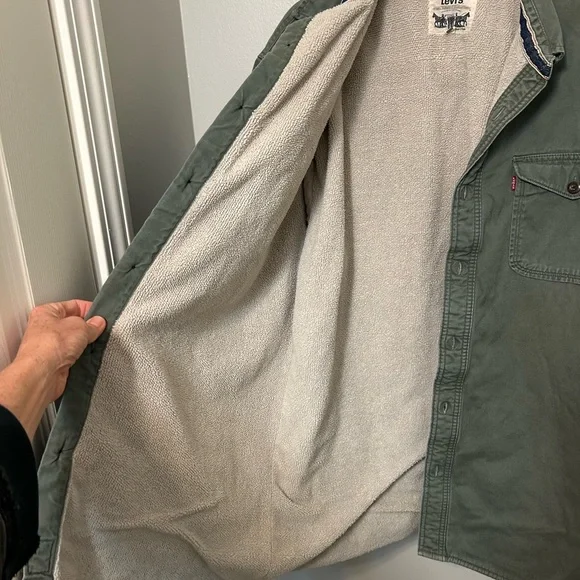 Vintage Levis Strauss Trucker Coat Jacket Mens XL Flannel Lined Green Barn Coat - Picture 7 of 10